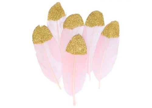 Pastel ροζ  Φτερά με glitter 6τεμ 11,5cm