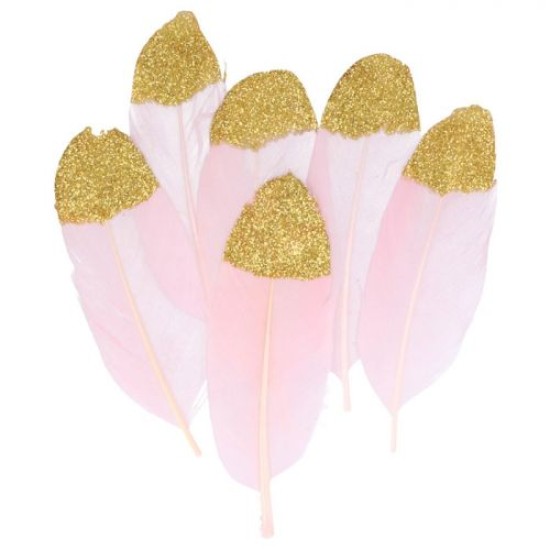 Pastel ροζ  Φτερά με glitter 6τεμ 11,5cm