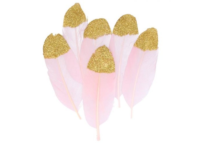 Pastel ροζ  Φτερά με glitter 6τεμ 11,5cm