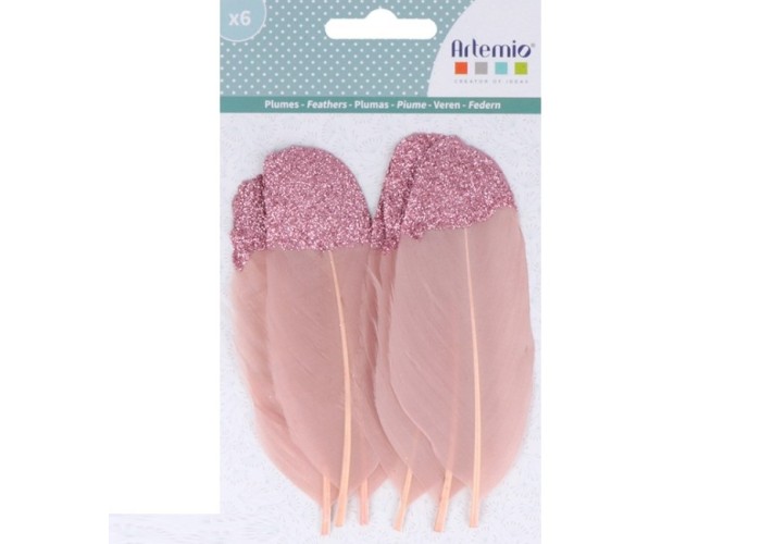 Dusty Pink Φτερά με glitter 6τεμ 11,5cm Dusty Pink Φτερά με glitter 6τεμ 11,5cm