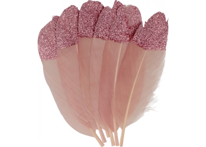Dusty Pink Φτερά με glitter 6τεμ 11,5cm Dusty Pink Φτερά με glitter 6τεμ 11,5cm