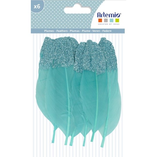 Γαλάζια Φτερά Με Glitter 6τεμ 11,5cm Γαλάζια Φτερά Με Glitter 6τεμ 11,5cm