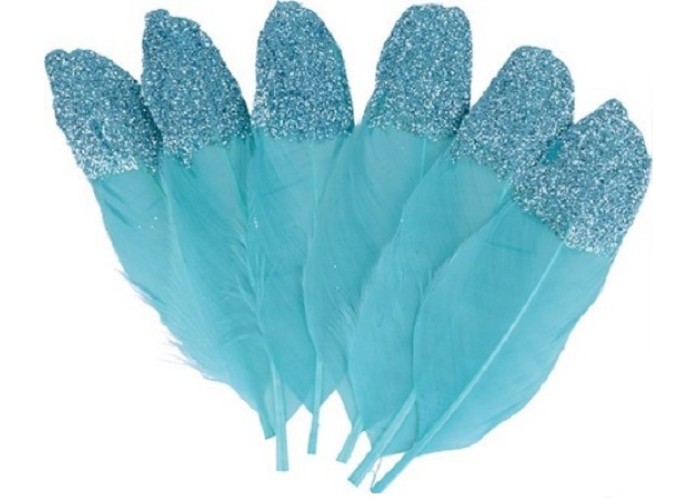 Γαλάζια Φτερά Με Glitter 6τεμ 11,5cm