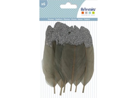 Γκρι Φτερά Με Glitter 6τεμ 11,5cm Γκρι Φτερά Με Glitter 6τεμ 11,5cm