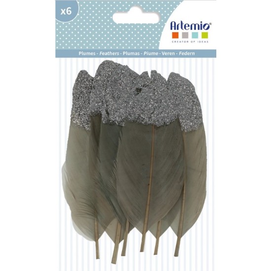 Γκρι Φτερά Με Glitter 6τεμ 11,5cm Γκρι Φτερά Με Glitter 6τεμ 11,5cm