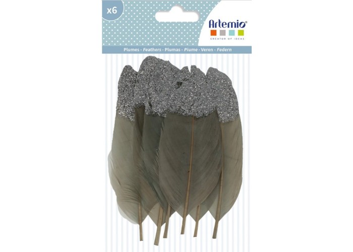 Γκρι Φτερά Με Glitter 6τεμ 11,5cm Γκρι Φτερά Με Glitter 6τεμ 11,5cm