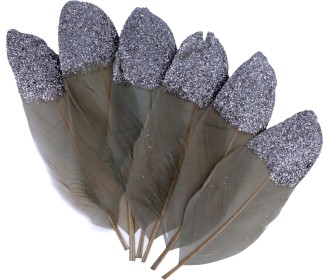 Γκρι Φτερά Με Glitter 6τεμ 11,5cm Γκρι Φτερά Με Glitter 6τεμ 11,5cm