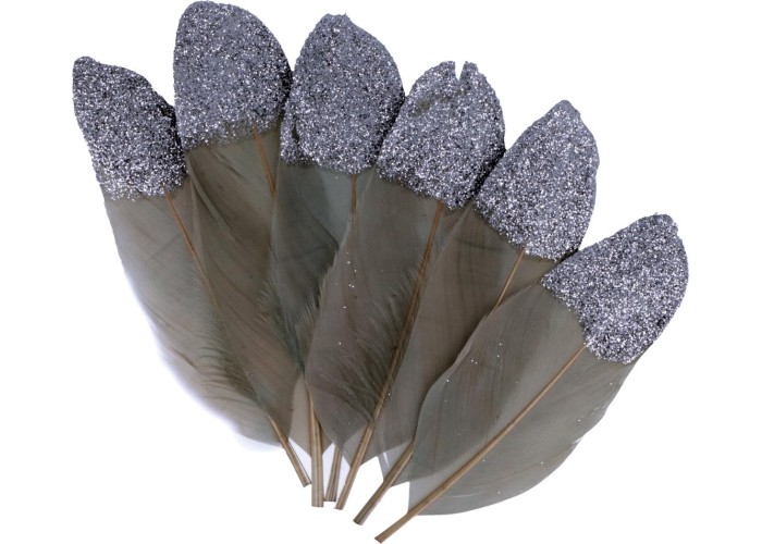 Γκρι Φτερά Με Glitter 6τεμ 11,5cm Γκρι Φτερά Με Glitter 6τεμ 11,5cm