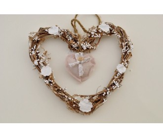 ΞΥΛINH & ΥΦΑΣΜATINH ΚΑΡΔΙΑ ME ΑΣΠΡΑ ΠΟΥΑ 15CM