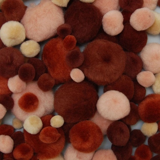 Pom poms mix καφέ 10-40mm 100τεμ