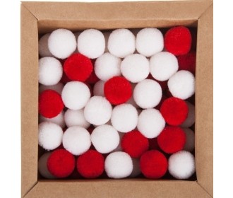 Πομ πομ 20mm 60 τεμάχια – Κόκκινα Λευκά Soft Merino Wool