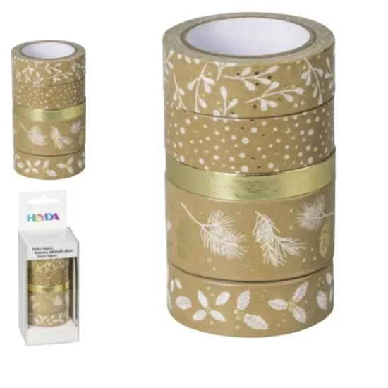 Διακοσμητικές αυτοκόλλητες ταινίες  Nature Gold/White  με μεταλλικές λεπτομέρειες - 5 ρολλά