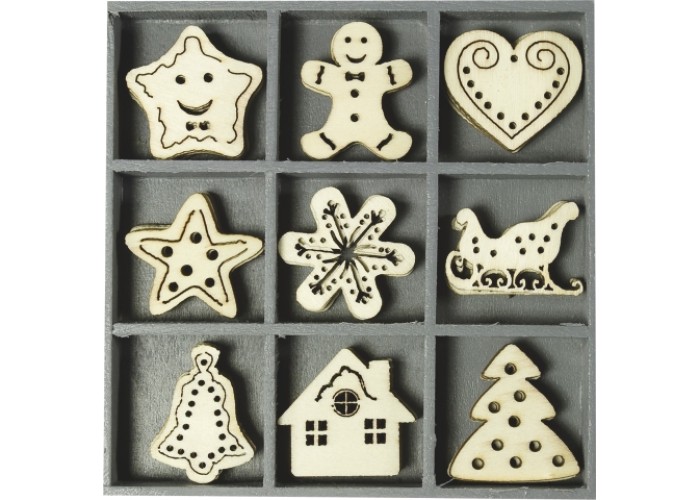Ξύλινα διακοσμητικά Sweet xmas 45τεμ Ξύλινα διακοσμητικά Sweet xmas 45τεμ