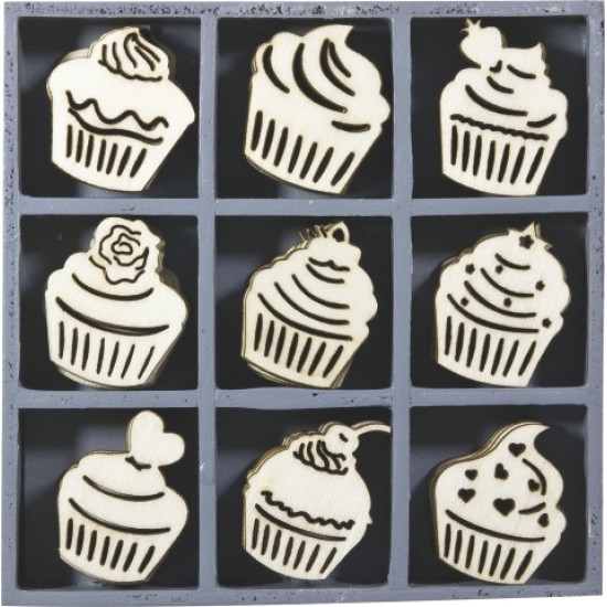 Ξύλινα διακοσμητικά Cupcakes 45τεμ Ξύλινα διακοσμητικά Cupcakes 45τεμ