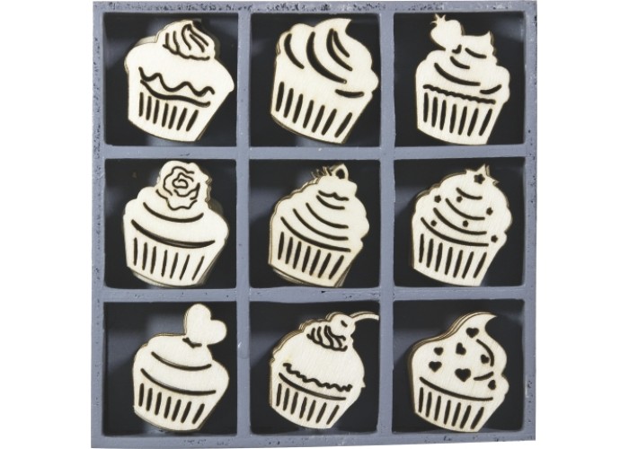 Ξύλινα διακοσμητικά Cupcakes 45τεμ
