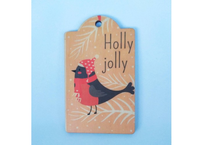 Ξύλινο Έγχρωμο διακοσμητικό στοιχείο Holly Jolly Ξύλινο Έγχρωμο διακοσμητικό στοιχείο Holly Jolly