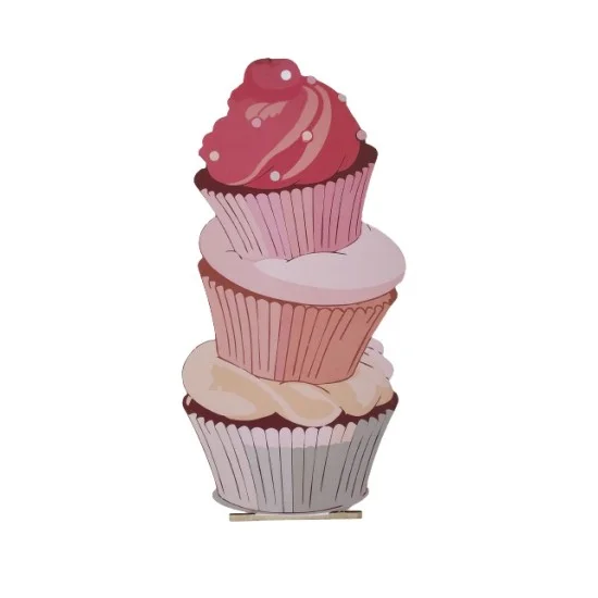 Ξύλινη θεματική βάση λαμπάδας Cupcakes με έγχρωμη εκτύπωση σε ξύλο