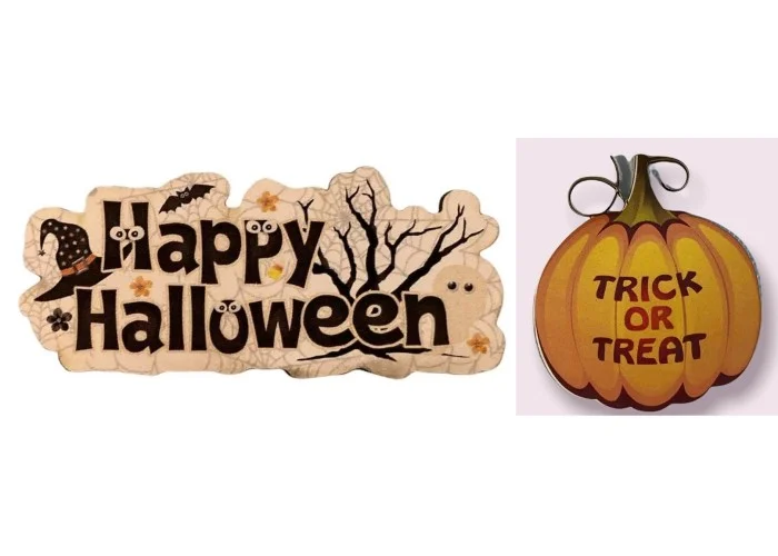 Ξύλινα διακοσμητικά Halloween 8εκ με μαγνητάκι 20τεμ ( 10τεμ ανά σχέδιο )