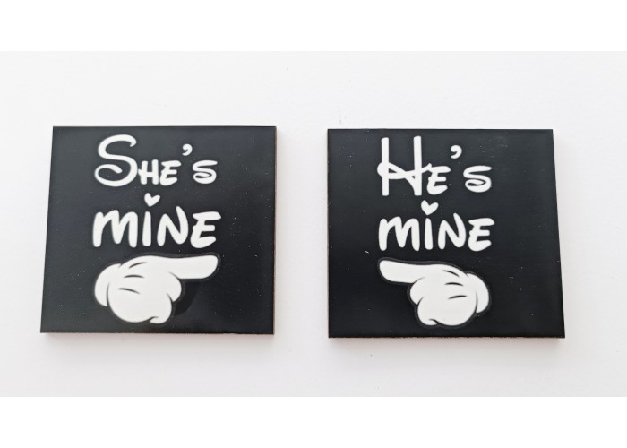 Ξύλινο διακοσμητικό για ζευγάρια He/She is mine 2τεμ 8cm