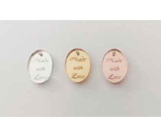 Plexiglass διακοσμητικό στοιχείο Μade with love - οβάλ 2cm x 1.5cm  Plexiglass διακοσμητικό στοιχείο Μade with love - οβάλ 2cm x 1.5cm