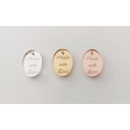 Plexiglass διακοσμητικό στοιχείο Μade with love - οβάλ 2cm x 1.5cm Plexiglass διακοσμητικό στοιχείο Μade with love - οβάλ 2cm x 1.5cm