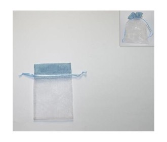 Πουγκί οργάντζα με λινάτσα μπλε 13x10εκ.