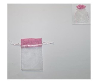 Πουγκί οργάντζα με λινάτσα ροζ 13x10εκ.