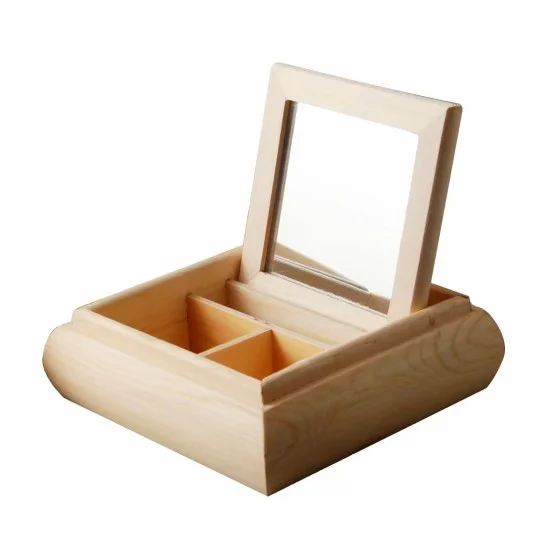 Ξύλινη μπιζουτιέρα με καθρέφτη 15x15x5cm