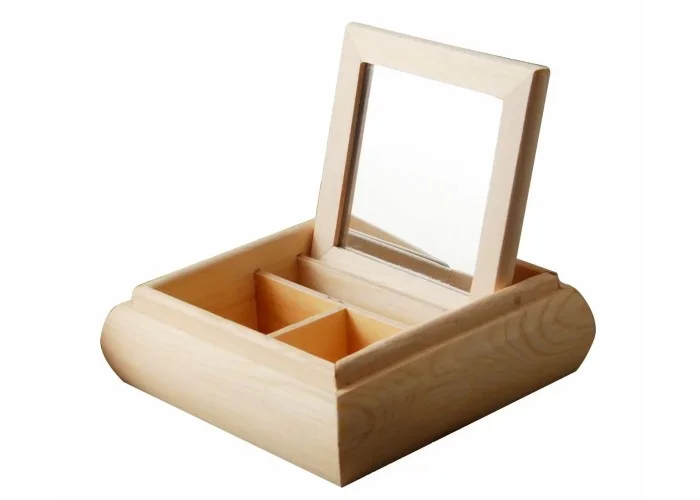 Ξύλινη μπιζουτιέρα με καθρέφτη 15x15x5cm
