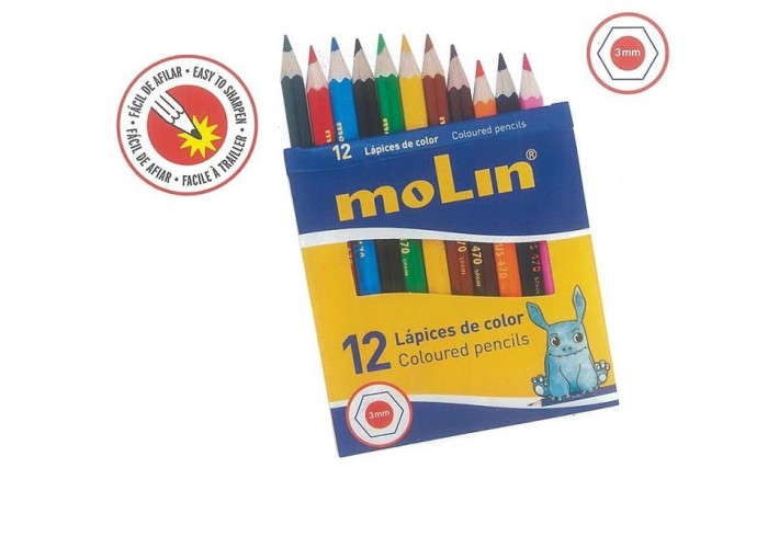 Molin ξυλομπογιές μισού μήκους 12χρώματα Molin ξυλομπογιές μισού μήκους 12χρώματα