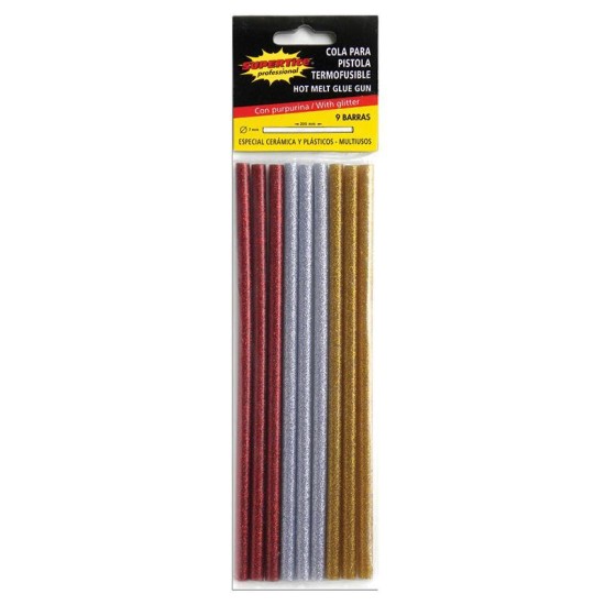 Σιλικόνη σε ράβδους glitter 9τεμ,3χρωμ, 20cm x7mm διαμ. Σιλικόνη σε ράβδους glitter 9τεμ,3χρωμ, 20cm x7mm διαμ.
