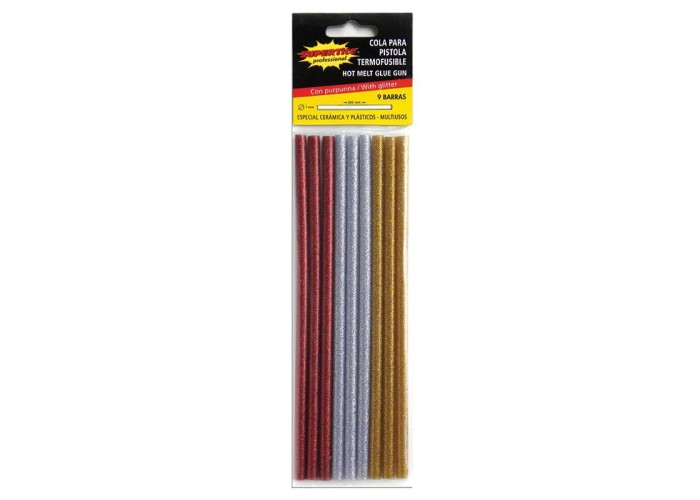Σιλικόνη σε ράβδους glitter 9τεμ,3χρωμ, 20cm x7mm διαμ. Σιλικόνη σε ράβδους glitter 9τεμ,3χρωμ, 20cm x7mm διαμ.