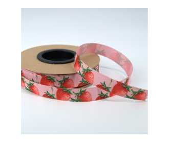 ΚΟΡΔΕΛΑ Νο5806D ΕΚΤΥΠΩΣΗ ΔΥΟ ΟΨΕΙΣ 15mm x 20m PINK L WITH STRAWBERRIES