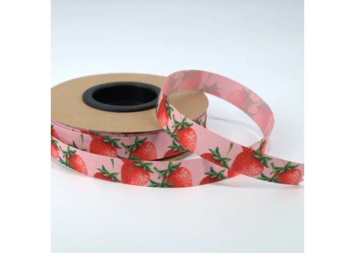 ΚΟΡΔΕΛΑ Νο5806D ΕΚΤΥΠΩΣΗ ΔΥΟ ΟΨΕΙΣ 15mm x 20m PINK L WITH STRAWBERRIES
