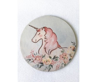 Μονόκερος με λουλούδια εκτύπωση σε ξύλο