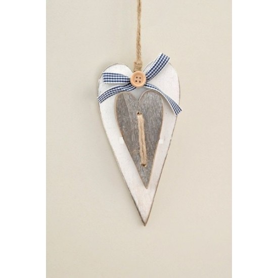 ΚΑΡΔΙΑ ΔΙΠΛΗ ΞΥΛΙΝΗ/ΚΟΥΜΠΙ-ΚΟΡΔΕΛΑ 16X8CM IVORY-BEIGE