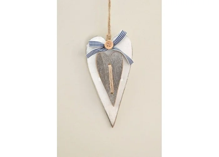 ΚΑΡΔΙΑ ΔΙΠΛΗ ΞΥΛΙΝΗ/ΚΟΥΜΠΙ-ΚΟΡΔΕΛΑ 16X8CM IVORY-BEIGE