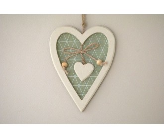 ΚΑΡΔΙΑ ΔΙΠΛΗ ΞΥΛΙΝΗ ΚΡΕΜΑΣΤΗ 12X9CM GREEN PAST