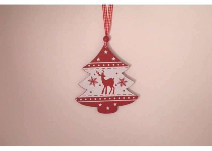 ΔΕΝΔΡΑΚΙ ΞΥΛΙΝΟ ΚΡΕΜΑΣΤΟ ΜΕ ΣΧΕΔΙΟ 11,5Χ10,5CM - WHITE-RED	