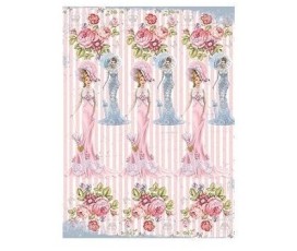Ριζόχαρτο Decoupage -Lady in Pink  - A4 Ριζόχαρτο Decoupage -Lady in Pink  - A4