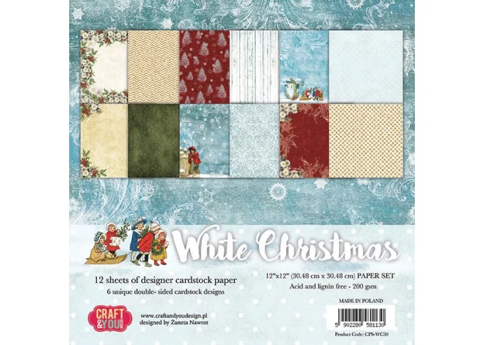 Σετ χαρτόνια White Christmas 30cm  x 30cm 12φ 200γρ