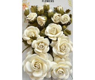 Χειροποίητα τριαντάφυλλα με μπουμπούκια , ιβουάρ21τεμ