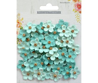 Χειροποίητα λουλούδια ,με ξύλινη χάντρα, τιρκουάζ   50 τεμ