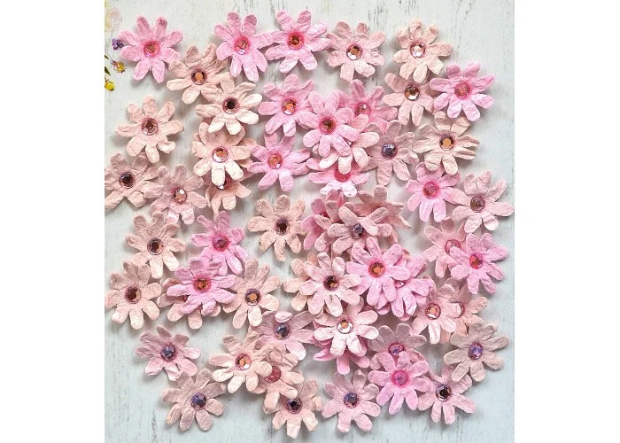 Χειροποίητα Λουλούδια Micro Jewlled Με Στρας Pearl Pink 60τεμ