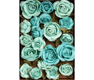 Χειροποίητα Τριαντάφυλλα Fiona Τιρκουάζ 28τεμ ( 20 Λουλούδια και 8 κλαδιά με φύλλα)