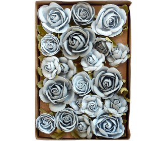 Χειροποίητα Τριαντάφυλλα Fiona  Stormy Grey - Blue 28τεμ ( 20 Λουλούδια Και 8 Κλαδιά Με Φύλλα)