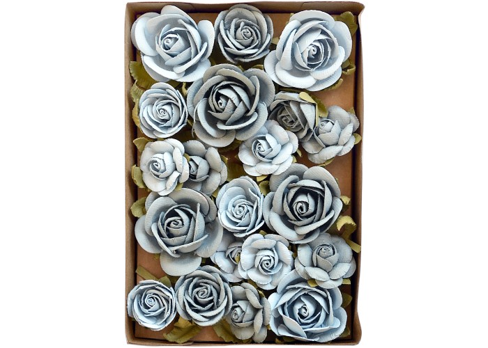 Χειροποίητα Τριαντάφυλλα Fiona  Stormy Grey - Blue 28τεμ ( 20 Λουλούδια Και 8 Κλαδιά Με Φύλλα)