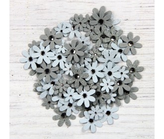 Χειροποίητα λουλούδια ,με glitter και στρας ,stormy gray blue 80τεμ  Χειροποίητα λουλούδια ,με glitter και στρας ,stormy gray blue 80τεμ