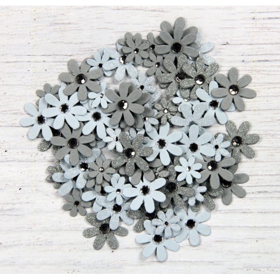 Χειροποίητα λουλούδια ,με glitter και στρας ,stormy gray blue 80τεμ Χειροποίητα λουλούδια ,με glitter και στρας ,stormy gray blue 80τεμ