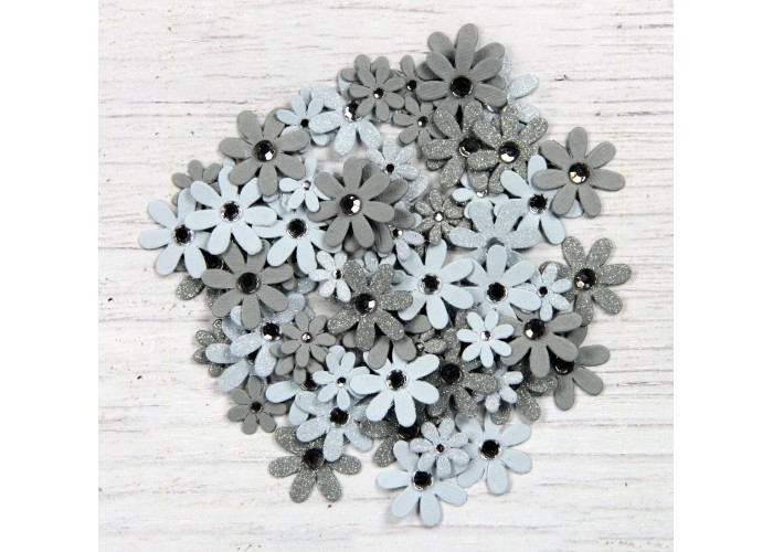 Χειροποίητα λουλούδια ,με glitter και στρας ,stormy gray blue 80τεμ Χειροποίητα λουλούδια ,με glitter και στρας ,stormy gray blue 80τεμ